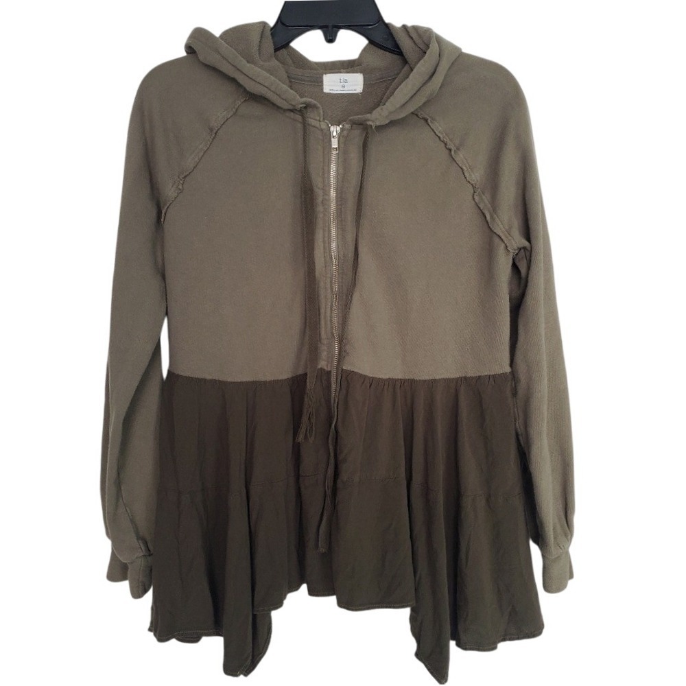 t.la‎ Anthropologie Peplum Zip Up Hoodie XS Olive Green Excellent Mixed Media